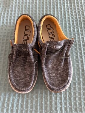 Hey Dude Kids Charcoal Knit Slip-Ons with Orange Interior
